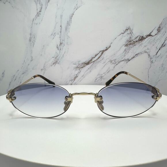 New MIU MIU Sunglasses Oval MU A54S Pale Gold Rimless Gradient Metal ZVN80O - Picture 3 of 16